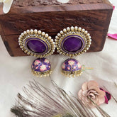 Vriksham Vintage Purple Stone & Hand-Painted Floral Jhumkas-G20168